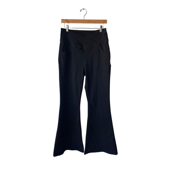 Halara Cross Over Waist Black Denim Flex Flare Jeans Size L NWT Stretch Slimming - Picture 1 of 6